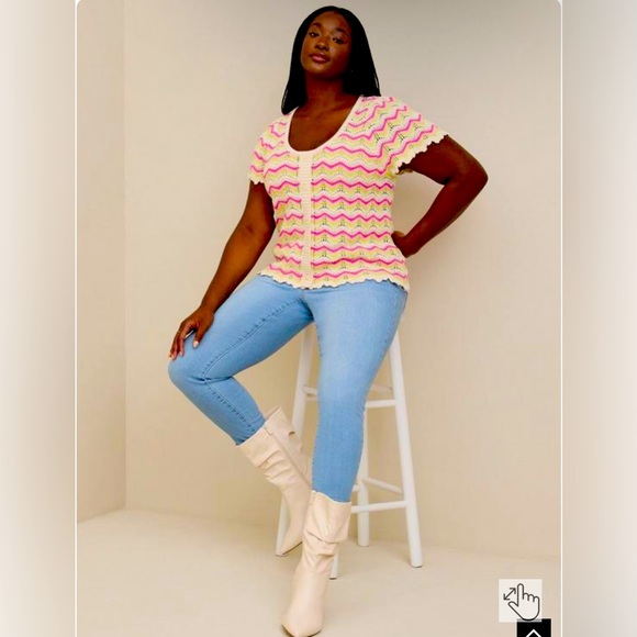 Torrid NWOT Pointelle Knit Crochet Pullover Flutter Sleeve Sweater Plus Size 2 - Picture 1 of 11